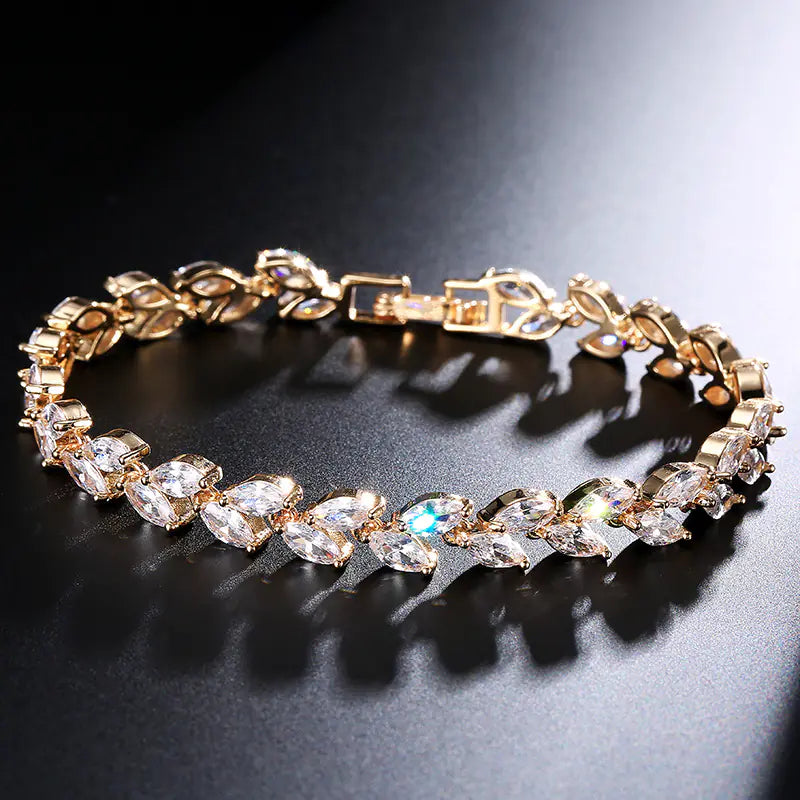 Minimalist Willow Leaf Bracelet with AAA Zircon Stones