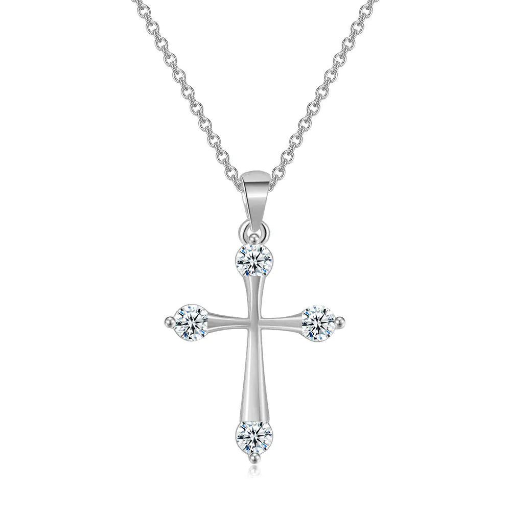 Minimalist 14K Gold Cross Necklace with Zircon Stones