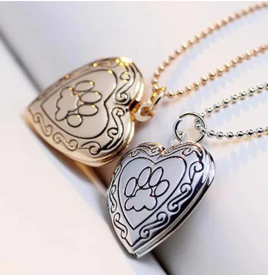 Heart Shaped Necklace with Photo Pendant and Paw Print