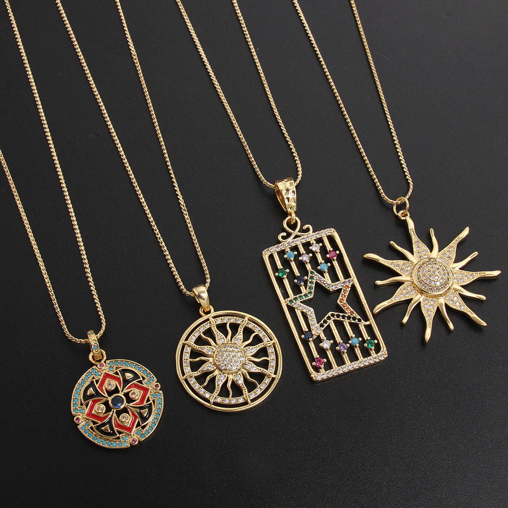 Electroplated Sun Pendant with Zircon Highlights