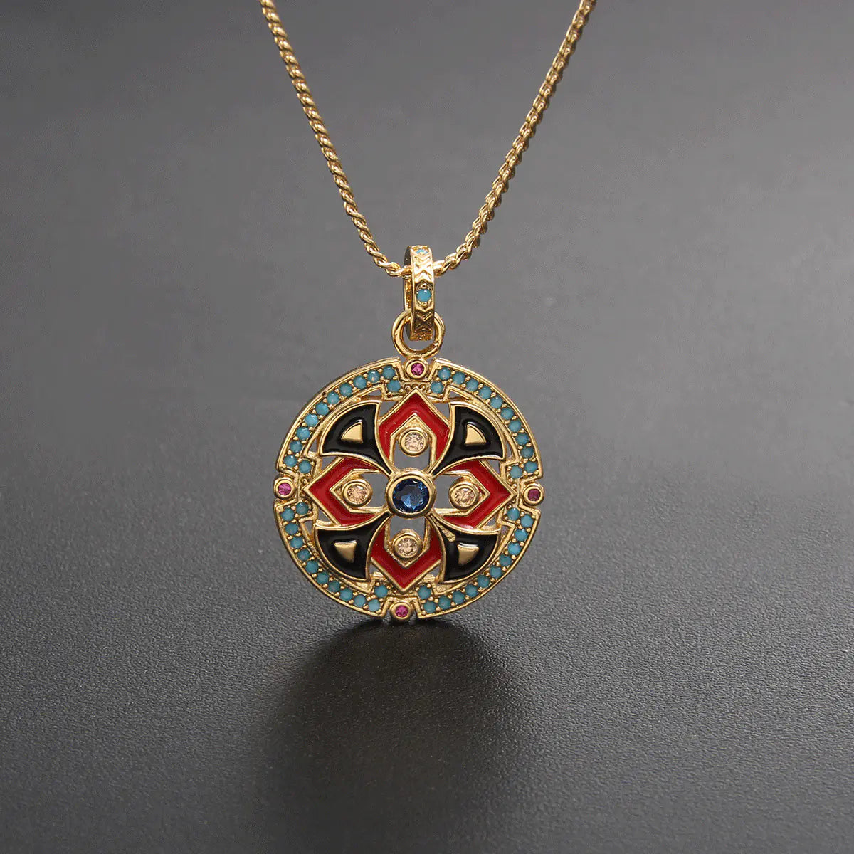 Electroplated Sun Pendant with Zircon Highlights